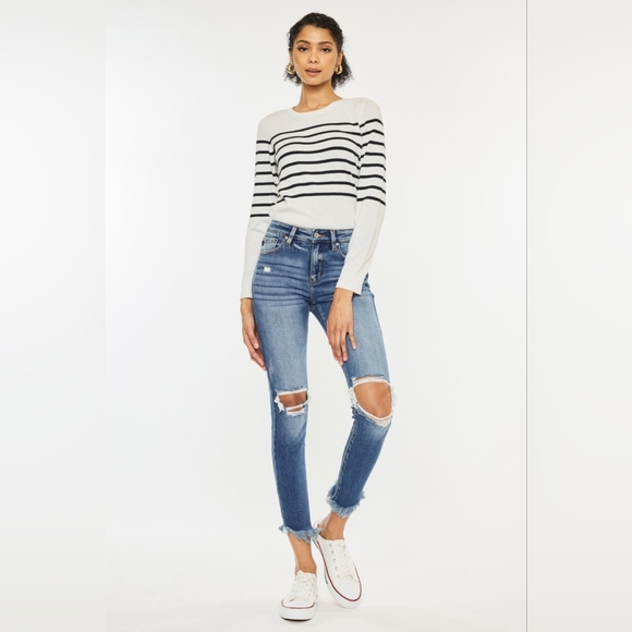 Just In!! Kancan High Waist Distressed Raw Hem Ankle Skinny Jeans - Picture 4 of 9